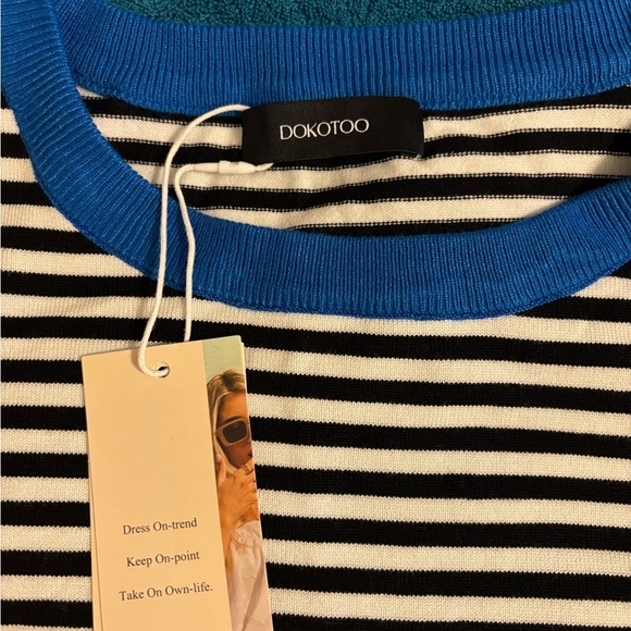 Stylish Black and Blue Striped Women's Blouse - Picture 2 of 8